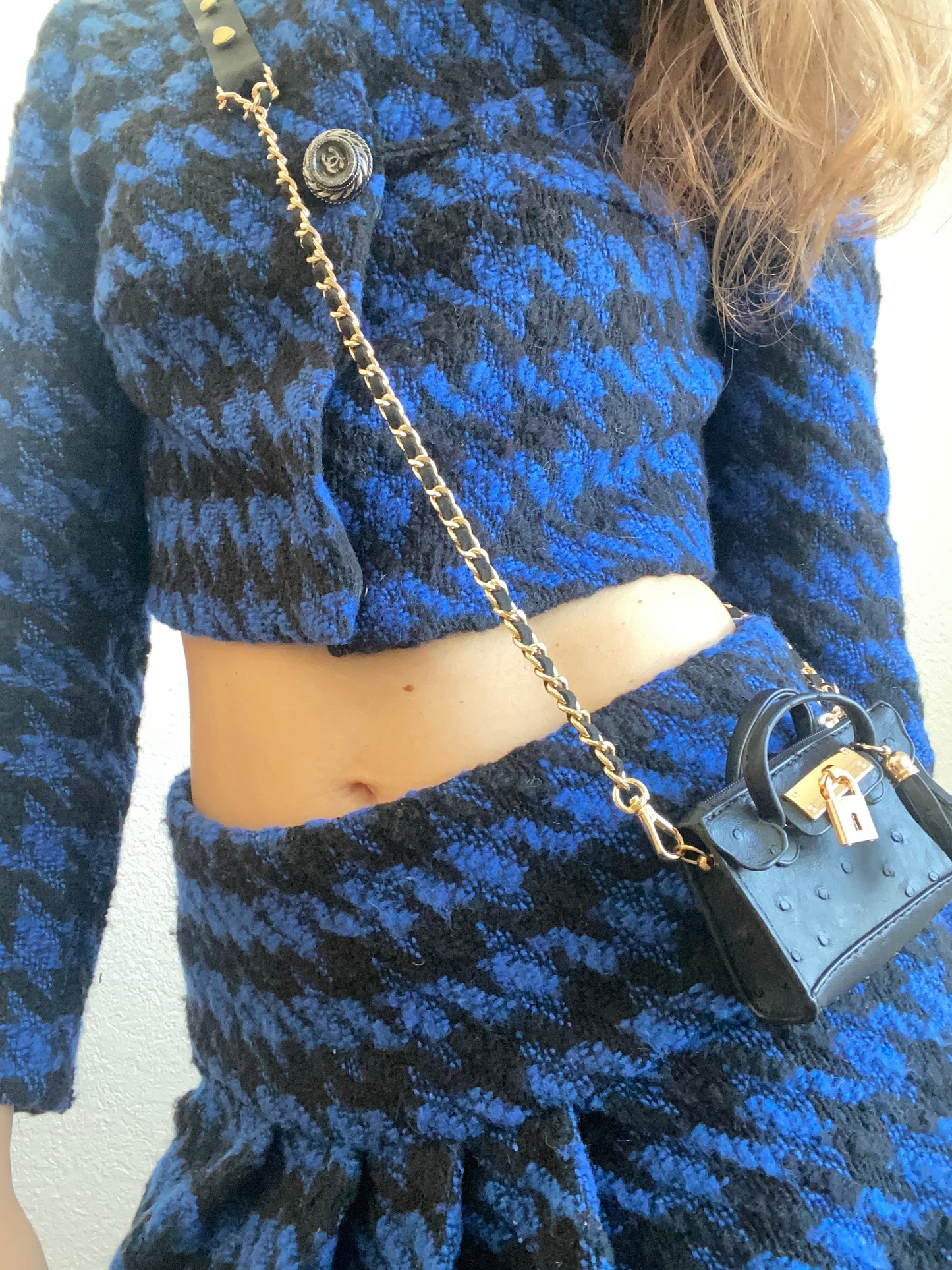 A Playful Glam Mini Purse with Gold Chain Sling and Ostrich Vegan Leather