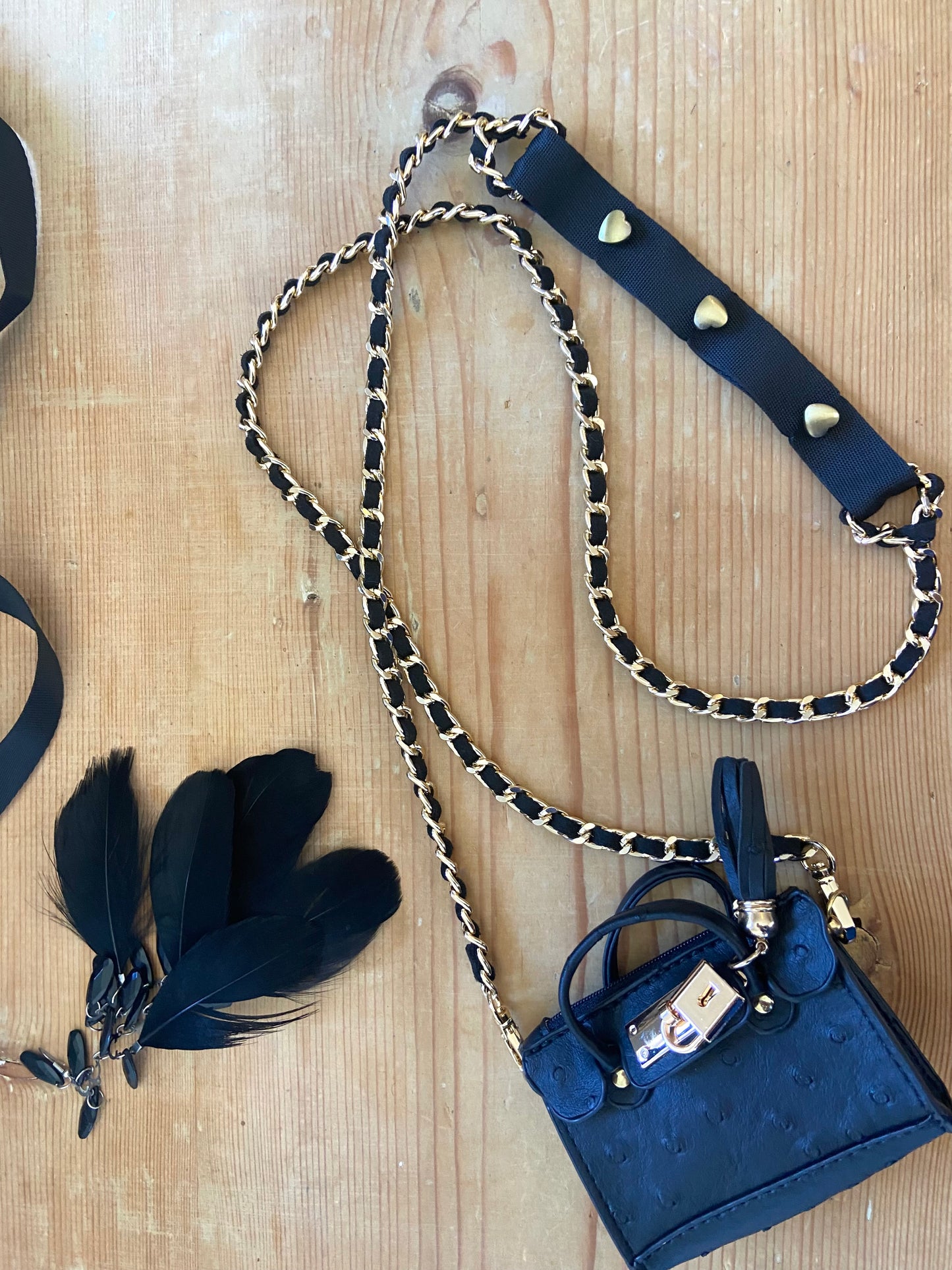 A Playful Glam Mini Purse with Gold Chain Sling and Ostrich Vegan Leather