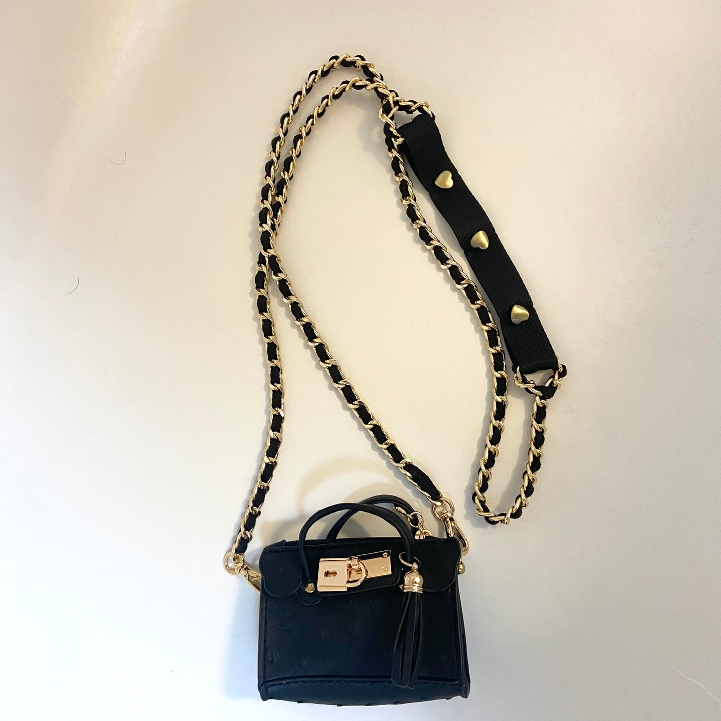 A Playful Glam Mini Purse with Gold Chain Sling and Ostrich Vegan Leather