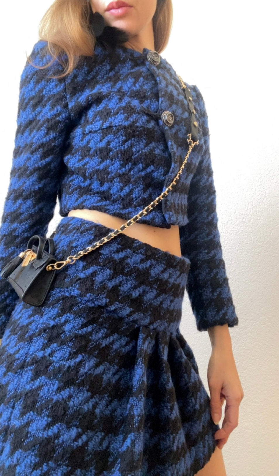 A Playful Glam Mini Purse with Gold Chain Sling and Ostrich Vegan Leather