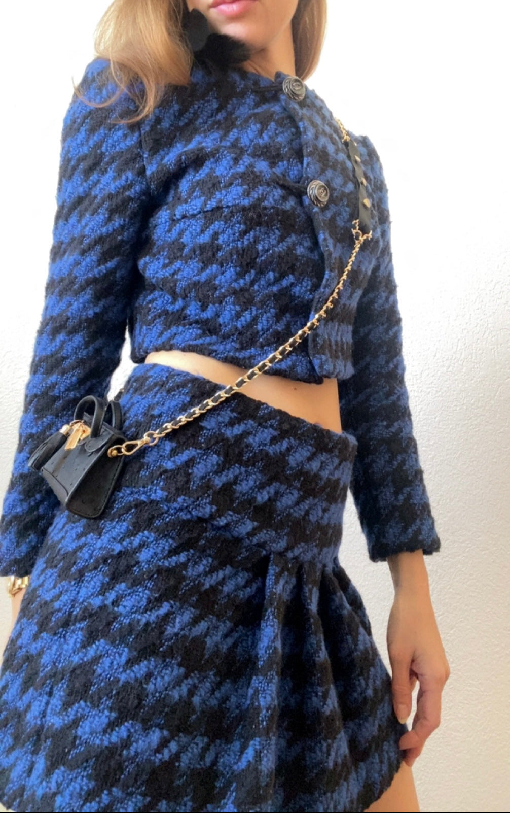 A Playful Glam Mini Purse with Gold Chain Sling and Ostrich Vegan Leather