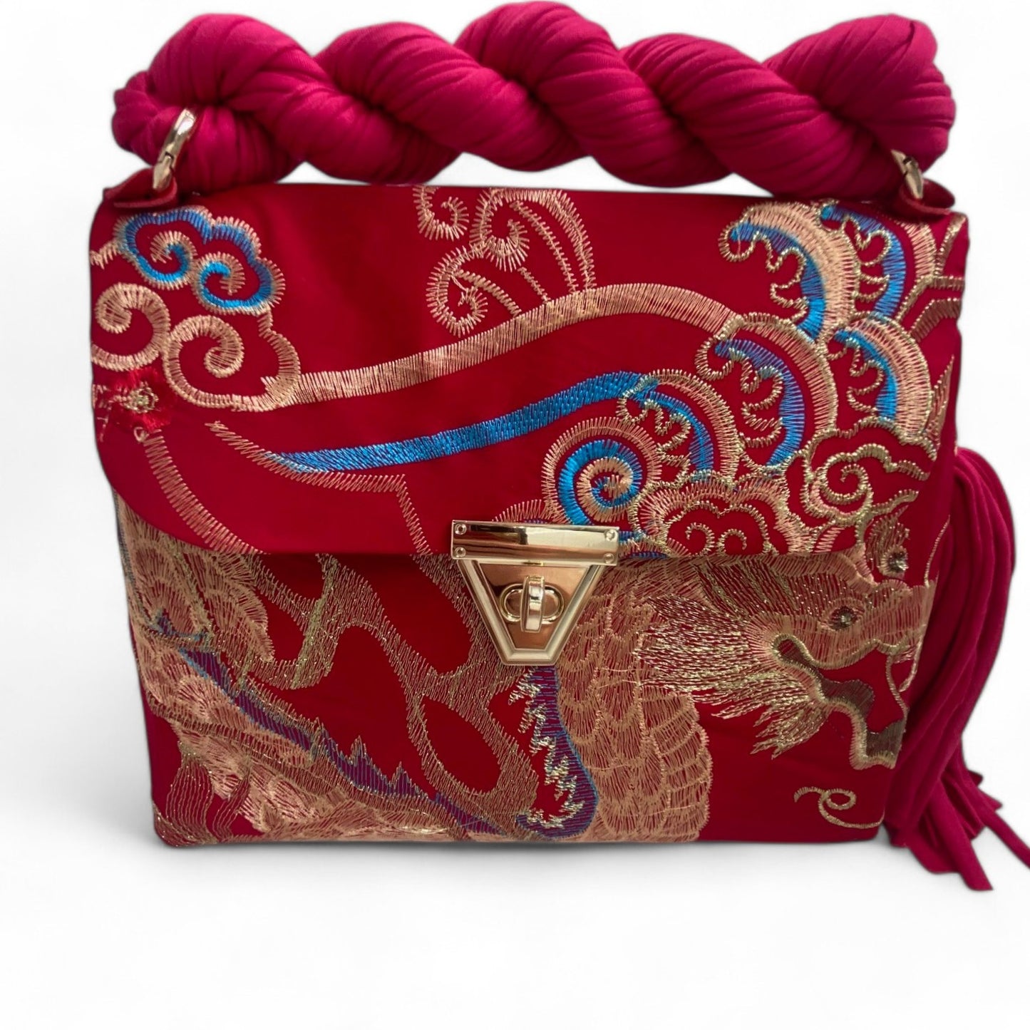 A SIGNATURE GOLDEN EMBROIDERED PHOENIX BAG