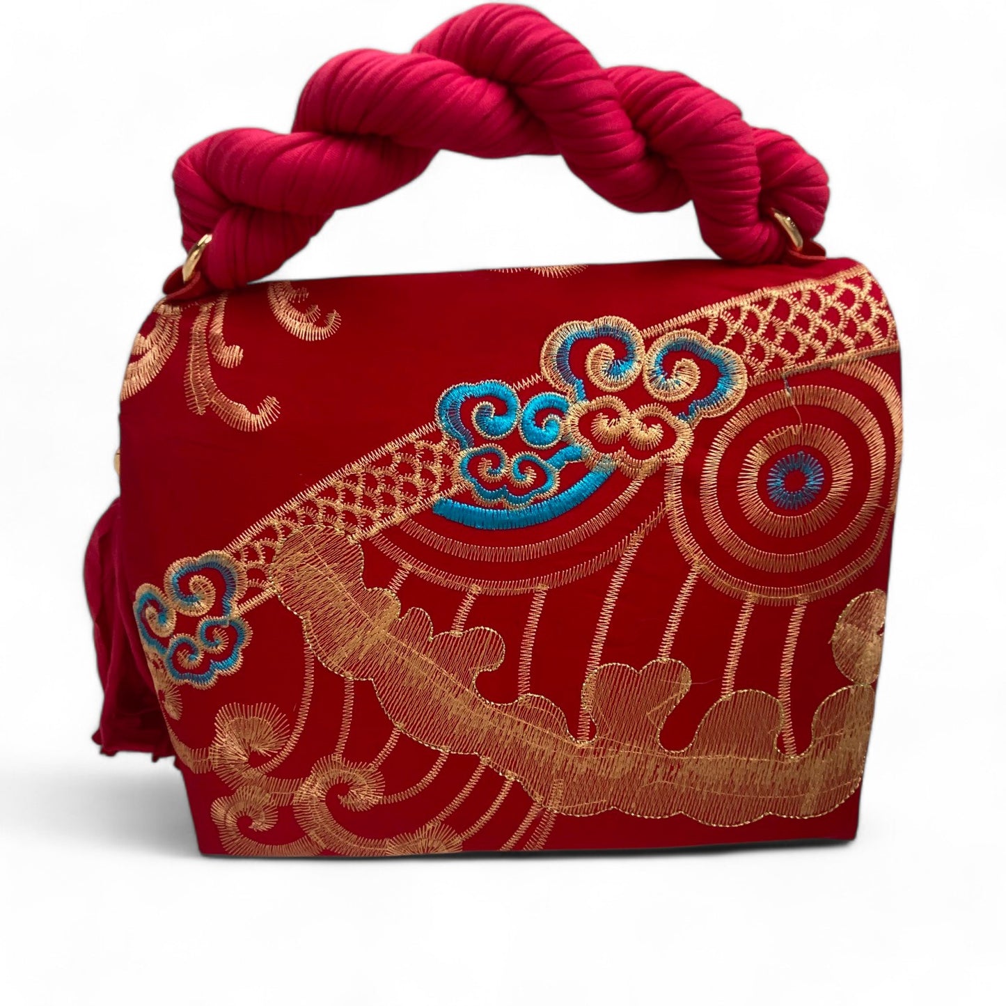 A SIGNATURE GOLDEN EMBROIDERED PHOENIX BAG