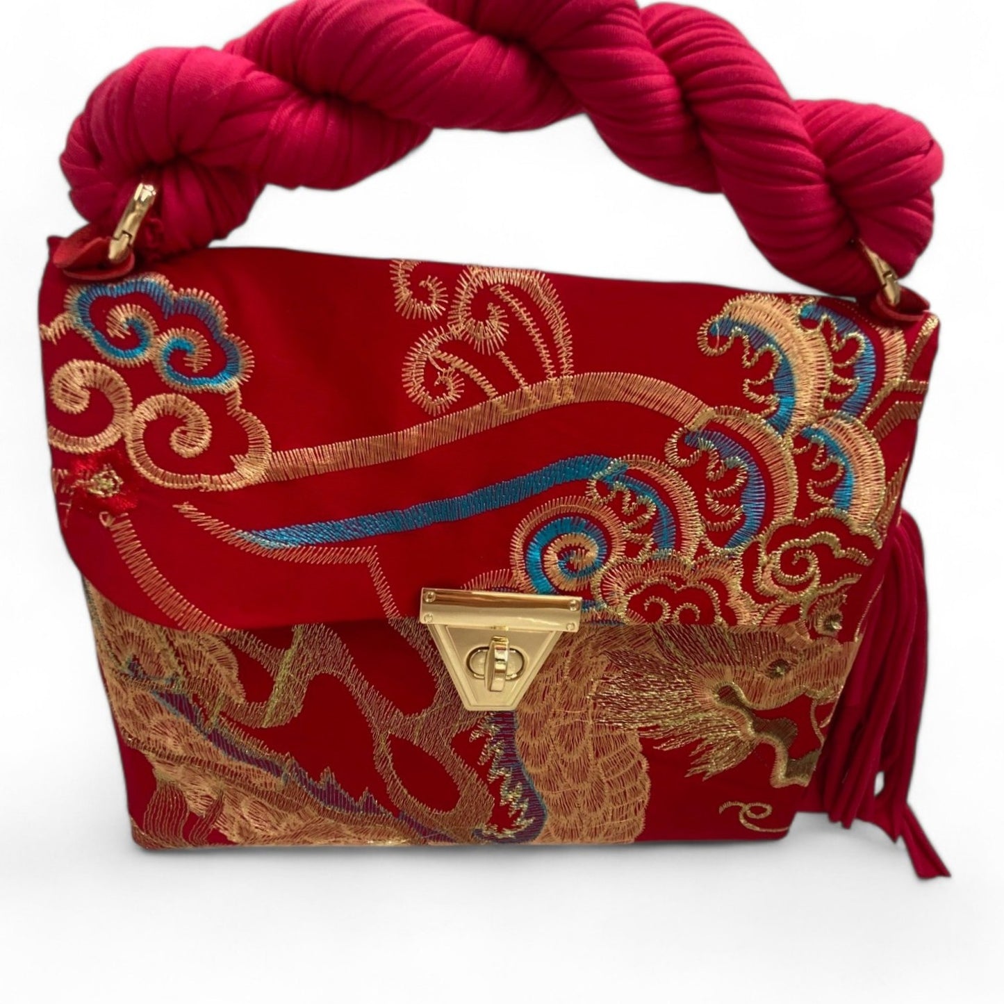 A SIGNATURE GOLDEN EMBROIDERED PHOENIX BAG