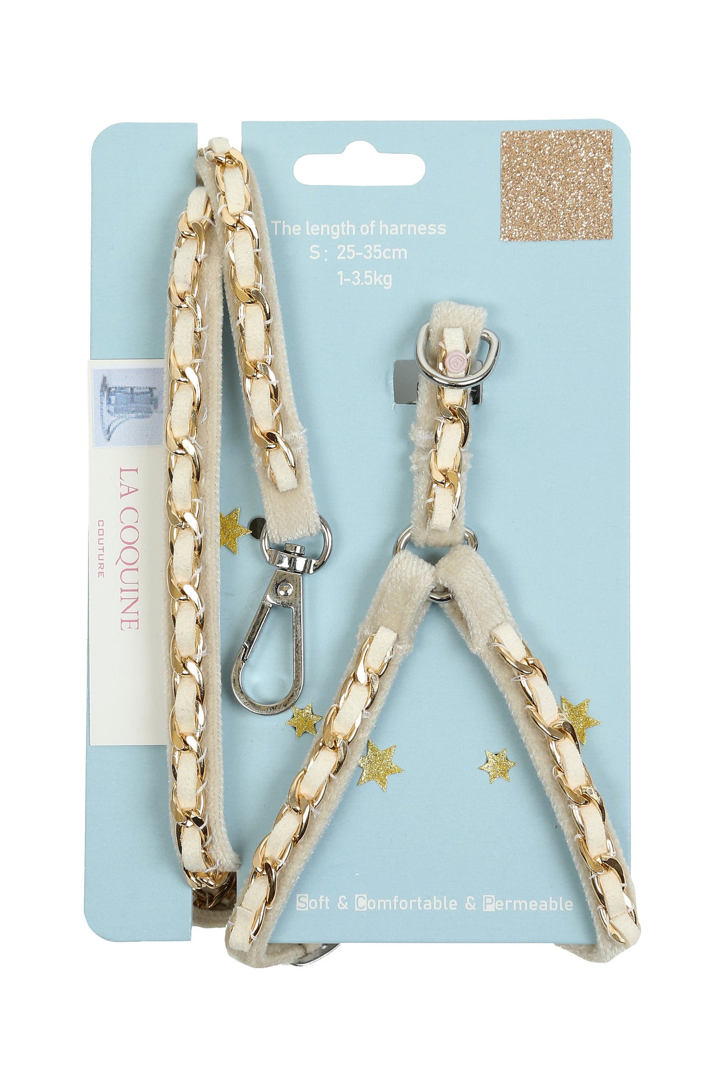 Ivory Velvet Luxury Chain Dog Collar and Leash Set - More Available Colors and Sizes