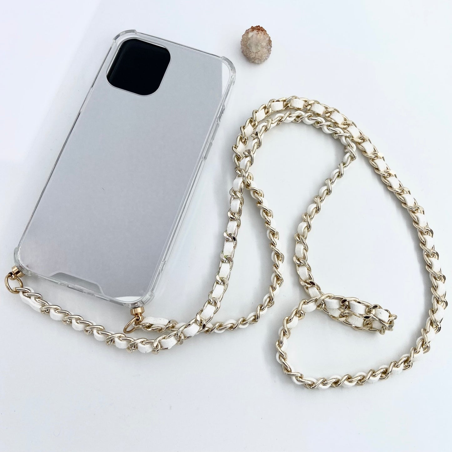 iPhone Mirror Case, Chain Crossbody Mirror Case, iPhone Chain Strap, Phone Mirror Case, Shoulder Strap Phone Case, Gold Phone Case Lanyard