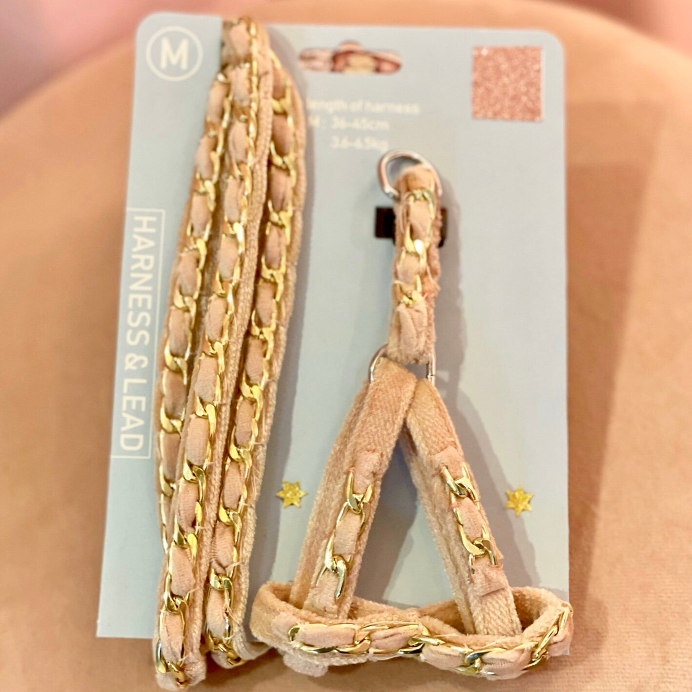 Rose Gold / Ivory Velvet Dog Collar Matching Leash Set. Small Adjustable Girl or Boy Dog Harness, 4Ft Leash. Choose Color Combo at Checkout
