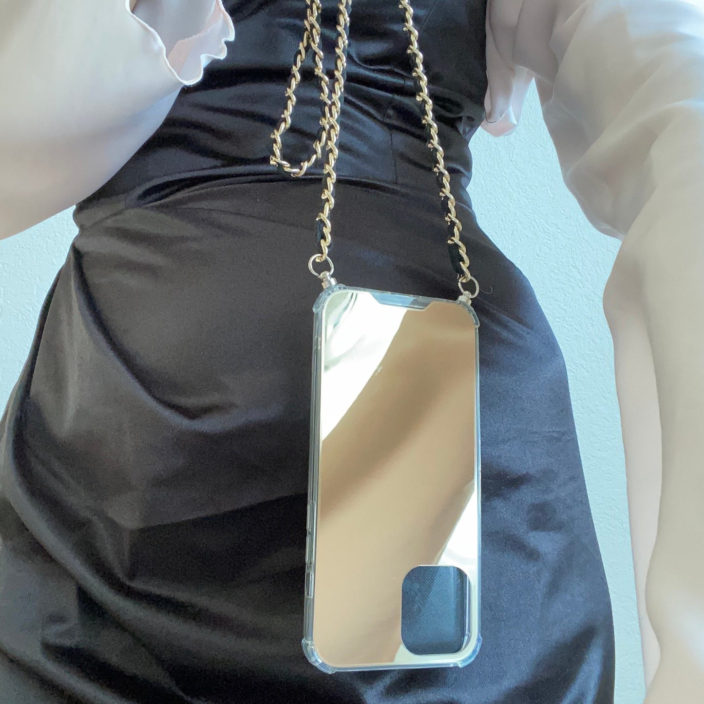 iPhone Mirror Case, Samsung Crossbody Mirror Case, iPhone Chain Strap, Phone Mirror Case, Shoulder Strap Phone Case, Gold Phone Case Lanyard