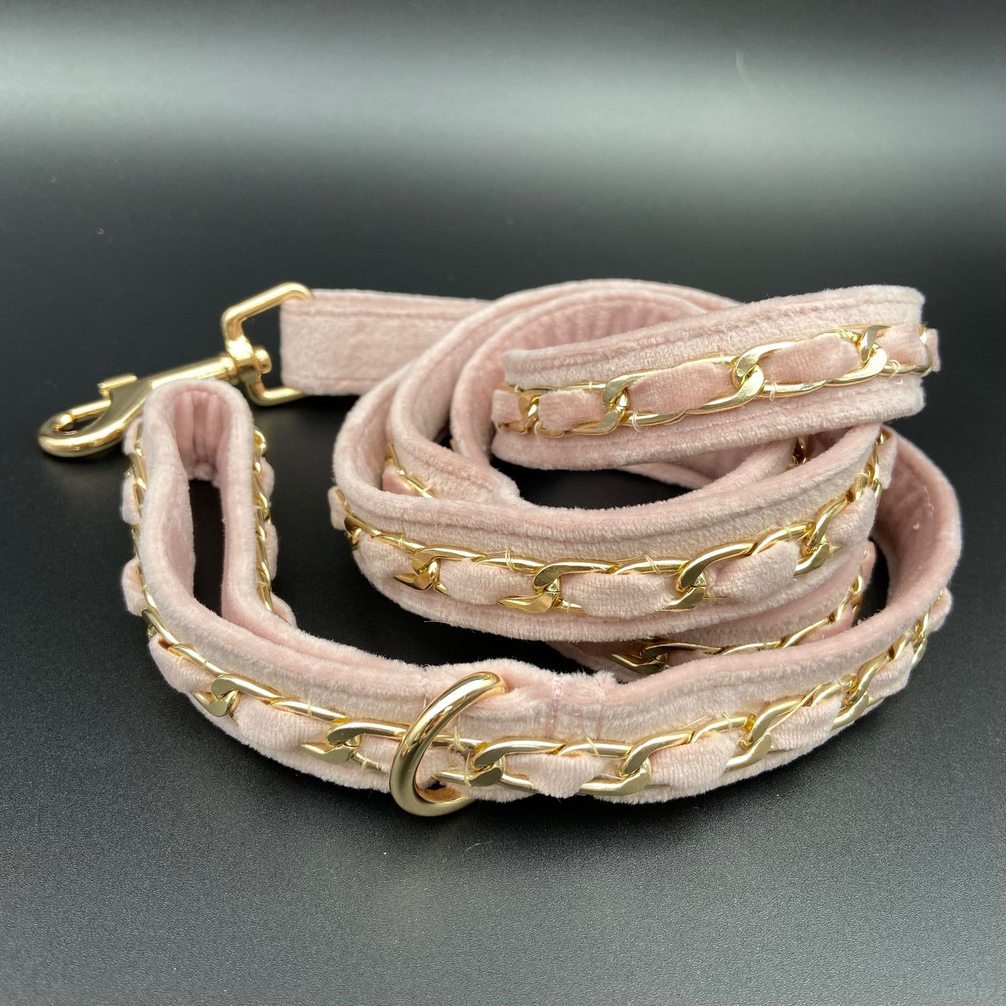 Gold Embellished Dog Collar, Adjustable Harness Leash Set, Unisex Dog Collar 4Ft Leash, Puppy Dog Collar, Soft Rose Velvet, Dog Accessories