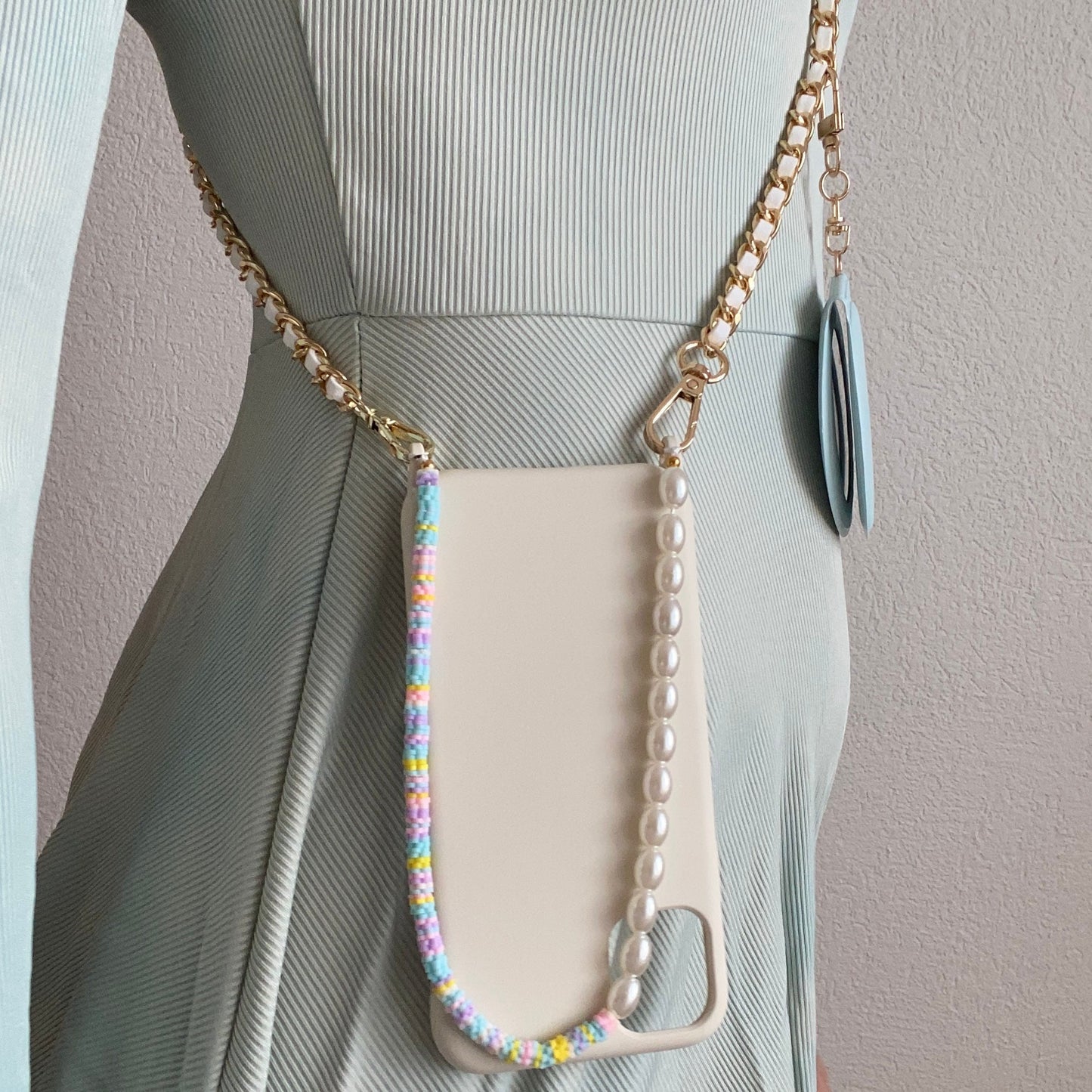 Beaded Phone Charm Lanyard , Samsung Crossbody Phone Case Sling, Cute Phone Charm Mirror Case, Shoulder Strap Phone Case, iPhone Chain Case