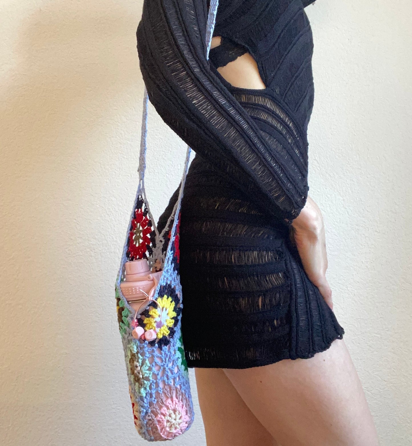 Crochet Water Bottle Holder, Crocheted Bottle Holder, Water Bottle Sling, Water Bottle Carrier, Crossbody Bottle Bag, Water Bottle Bag Purse