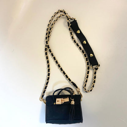 A Playful Glam Mini Purse with Gold Chain Sling and Ostrich Vegan Leather