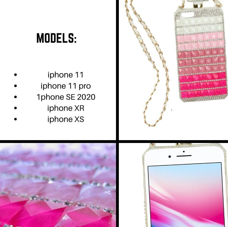 Luxury Bling Rhinestone 3D Deco Handmade iPhone 12Pro Max, iPhone 11Pro Max, iPhone XR Case, Gold Chain Shoulder Lanyard - Makes Great Gift