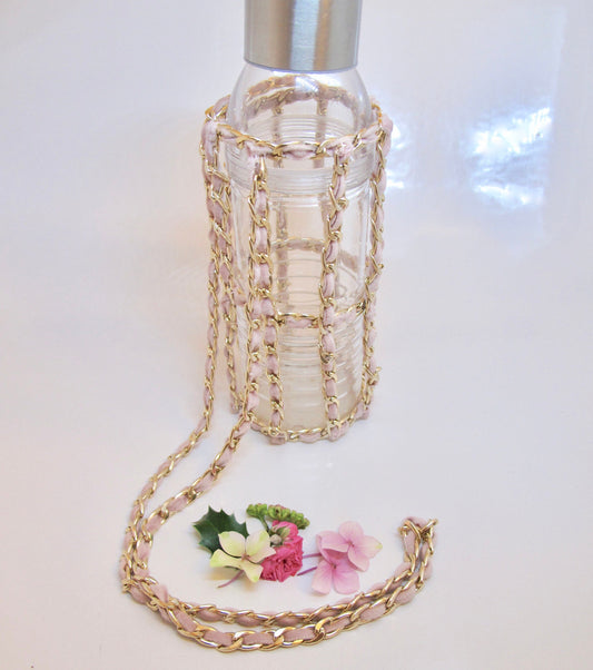 Crochet Velvet Bottle Holder, Gold Chain Bottle Holder, Water Bottle Sling, Water Bottle Carrier, Crossbody Bottle Bag, Water Flask Carrier