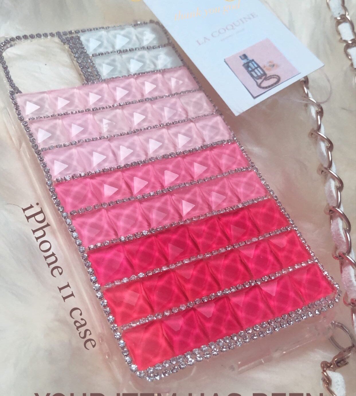 Luxury Bling Rhinestone 3D Deco Handmade iPhone 12Pro Max, iPhone 11Pro Max, iPhone XR Case, Gold Chain Shoulder Lanyard - Makes Great Gift