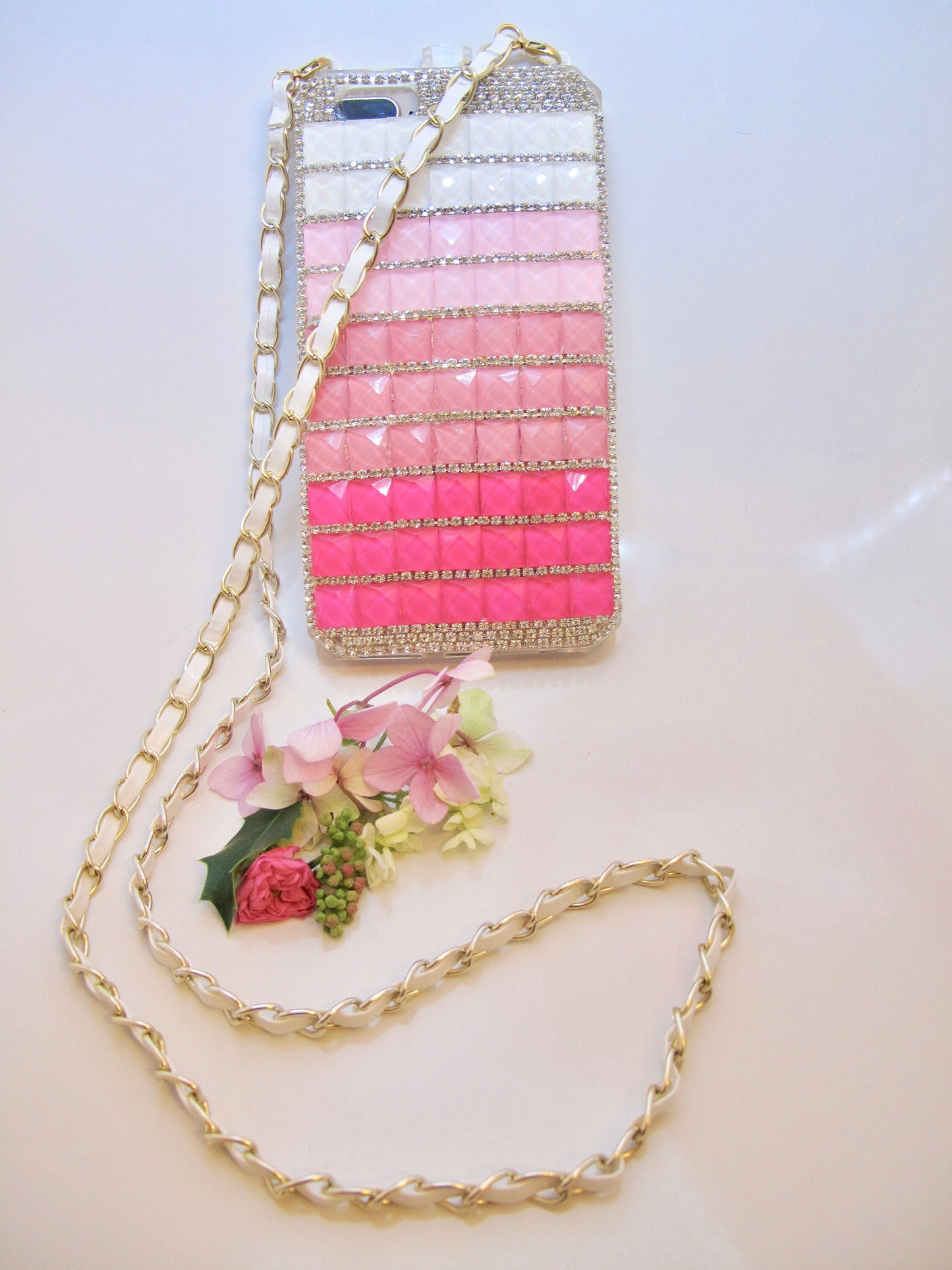 Luxury Bling Rhinestone 3D Deco Handmade iPhone 12Pro Max, iPhone 11Pro Max, iPhone XR Case, Gold Chain Shoulder Lanyard - Makes Great Gift