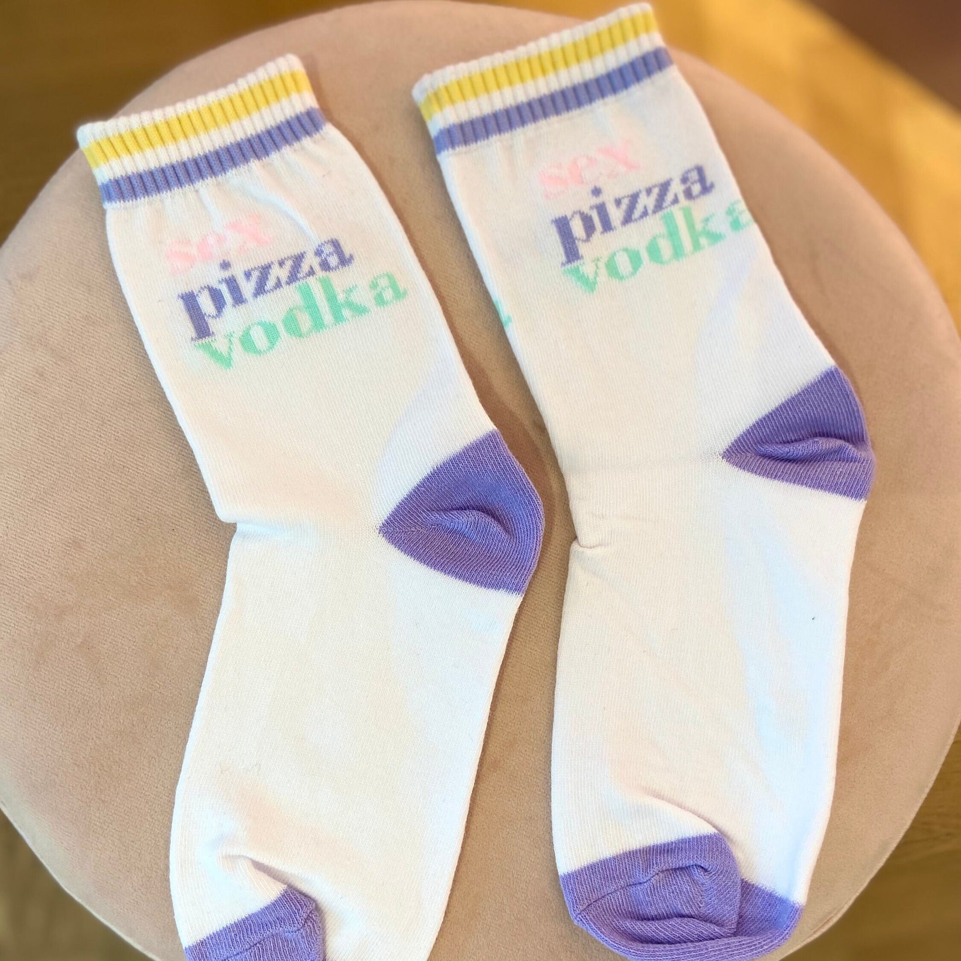 Sex Pizza Vodka Weekend Socks, Cotton Blend Ankle Socks, Embroidered Colorful Socks, Ribbed Socks, Pastel Unisex Socks, Artsy Novelty Socks