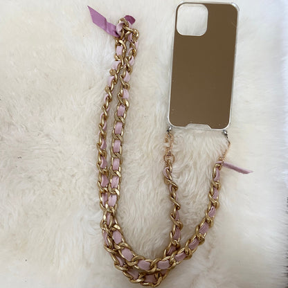 iPhone Mirror Case, Samsung Crossbody Mirror Case, Phone Chunky Chain, Phone Mirror Case, Shoulder Strap Phone Case, Gold Chain Case Lanyard