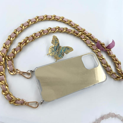 iPhone Mirror Case, Samsung Crossbody Mirror Case, Phone Chunky Chain, Phone Mirror Case, Shoulder Strap Phone Case, Gold Chain Case Lanyard