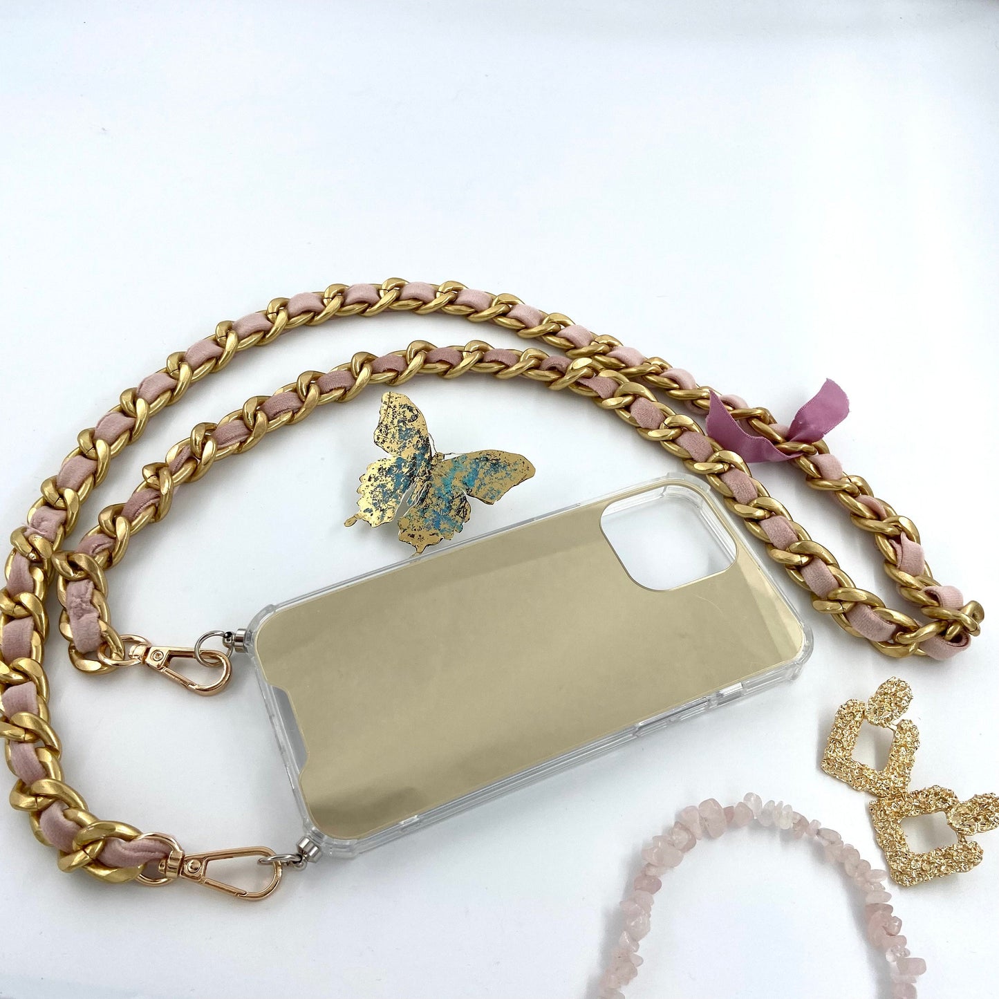 iPhone Mirror Case, Samsung Crossbody Mirror Case, Phone Chunky Chain, Phone Mirror Case, Shoulder Strap Phone Case, Gold Chain Case Lanyard