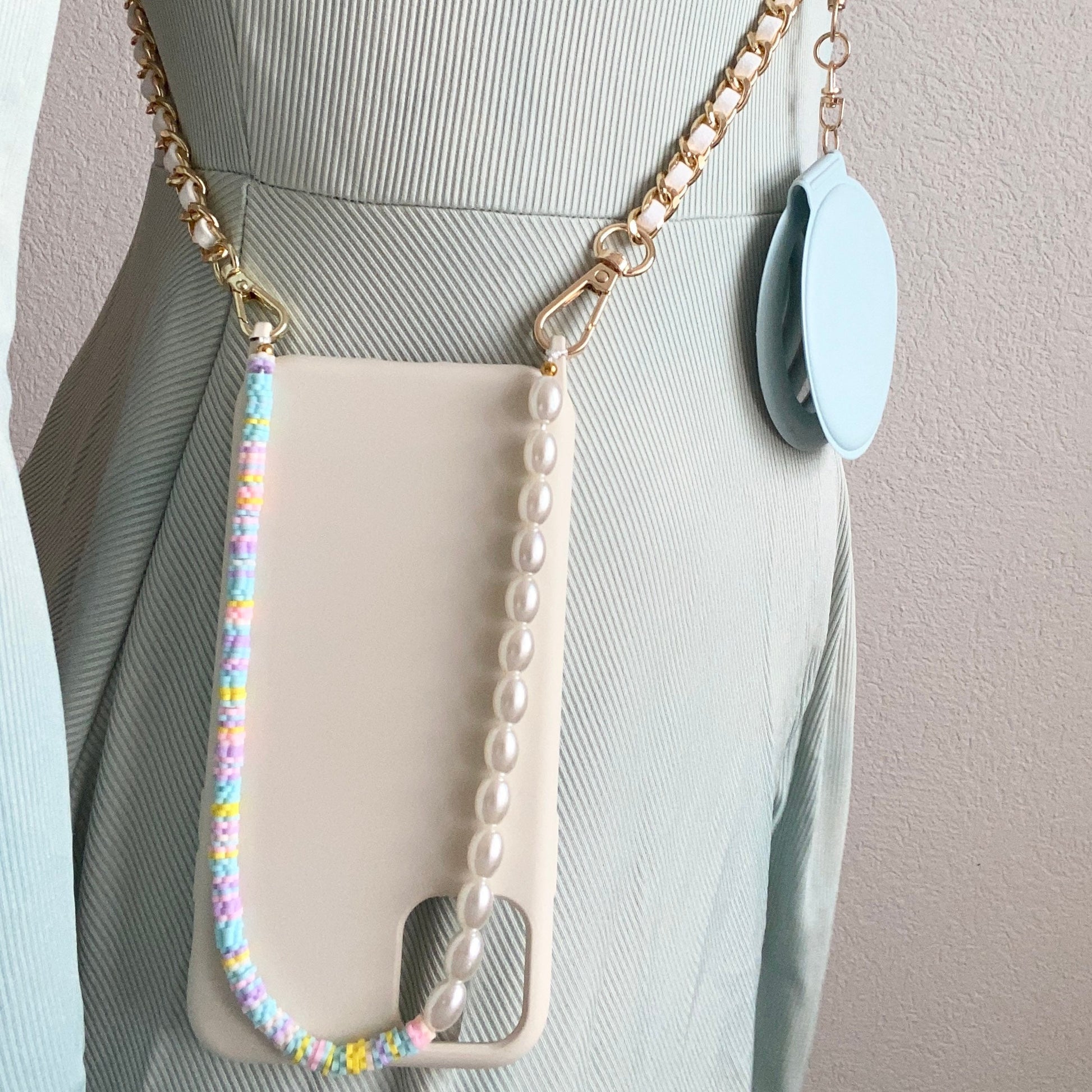 Beaded Phone Charm Lanyard , Samsung Crossbody Phone Case Sling, Cute Phone Charm Mirror Case, Shoulder Strap Phone Case, iPhone Chain Case