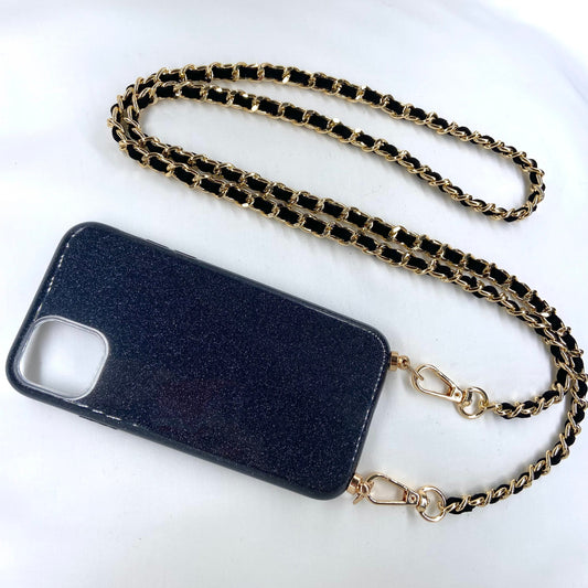 NEW! Luxury Sparkle iPhone Case with Gold Chain Crossbody Shoulder Lanyard Sling for iPhone. In Bling Pink, Blue and Black - Great Gift