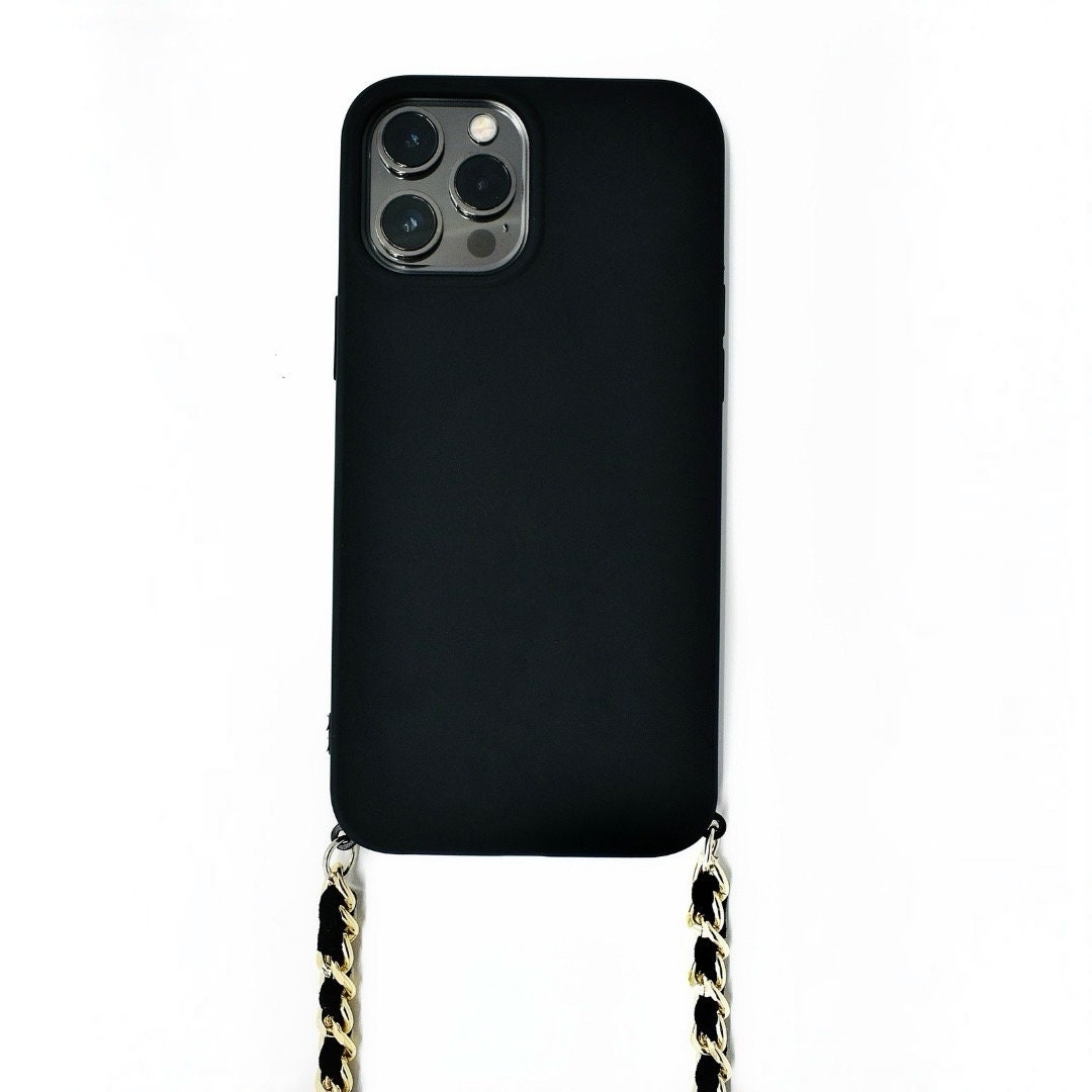 Luxury Black iPhone Case Only with rings to attach any lanyard for Apple iPhone 11, 12, 13, 14 Pro Max Samsung s 23 Ultra - Great Gift