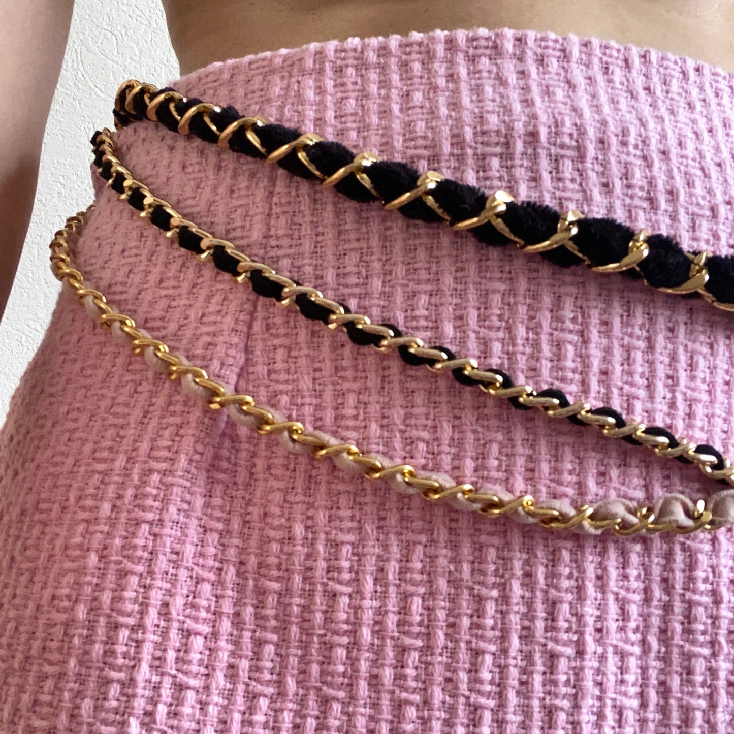 Luxury Black / Pink Chunky Chain Adjustable Multilayer Waist Belt, Velvet Trim Gold Chain for Hips, Body Chain Belt, Hip Chain Belt for gift