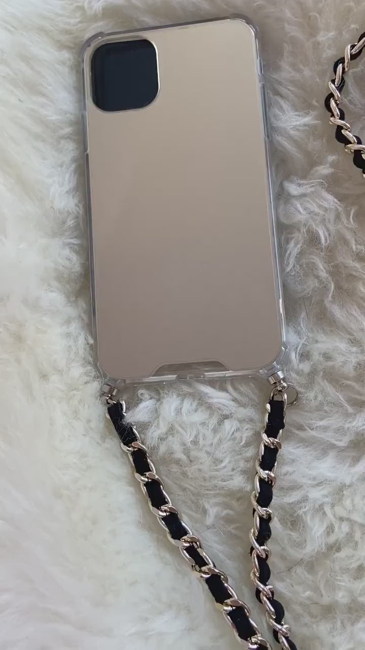 iPhone Mirror Case, Samsung Crossbody Mirror Case, Phone Chunky Chain, Phone Mirror Case, Shoulder Strap Phone Case, Gold Chain Case Lanyard